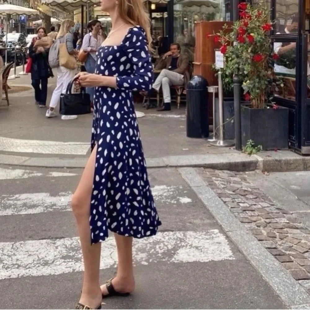 Reformation Sigmund Dress Navy Splatter - Size 4 - Picture 2 of 7